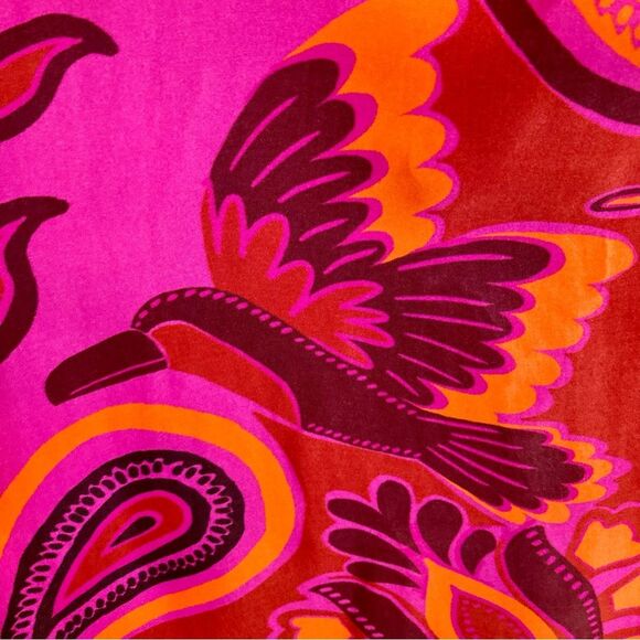 NEW FARM Rio Bold Floral Pink Midi Dress One Shoulder Cut-Out Beaded Ties Size L - Picture 10 of 16